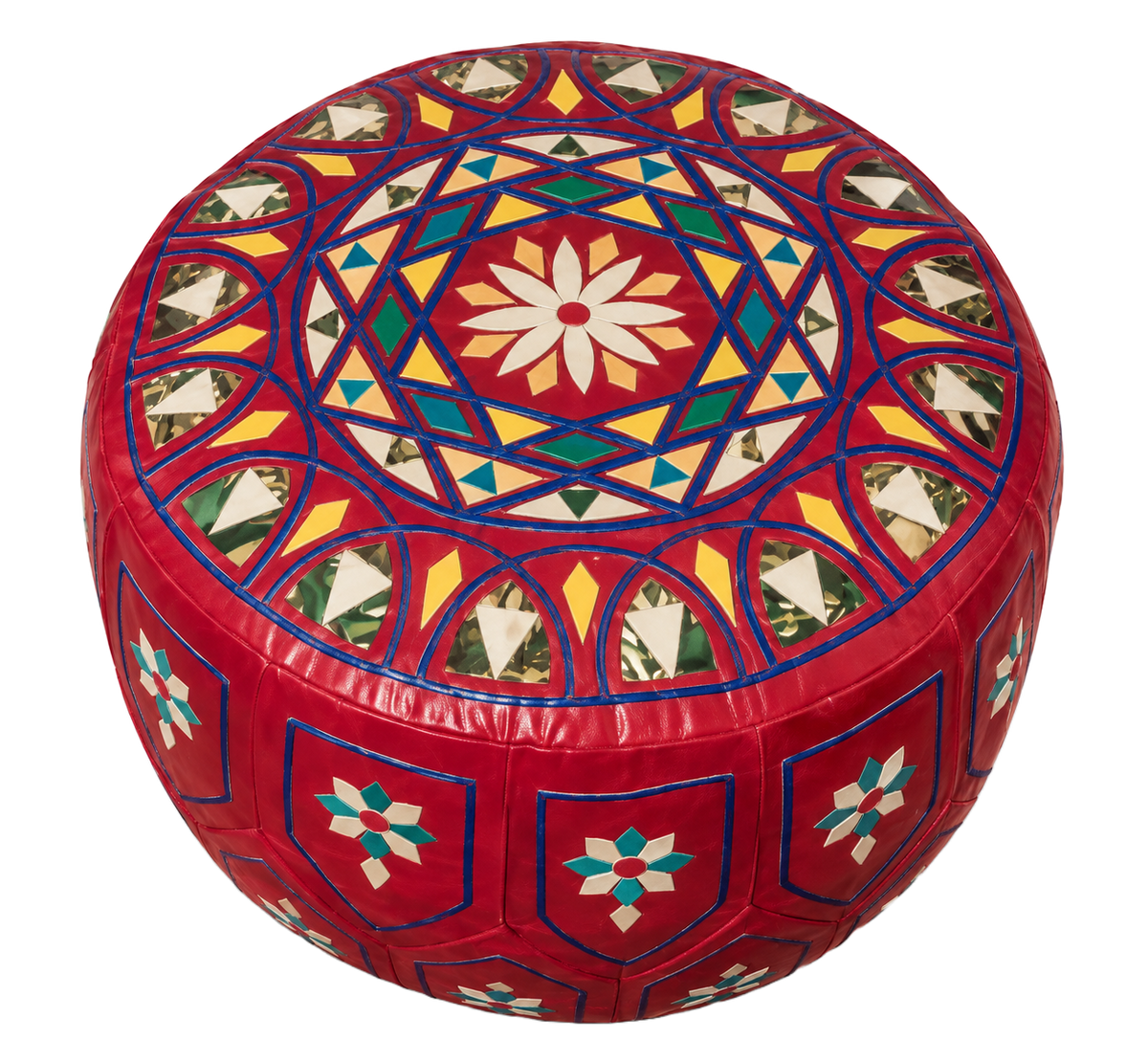 Red Geometric Moroccan Pouf Ottoman