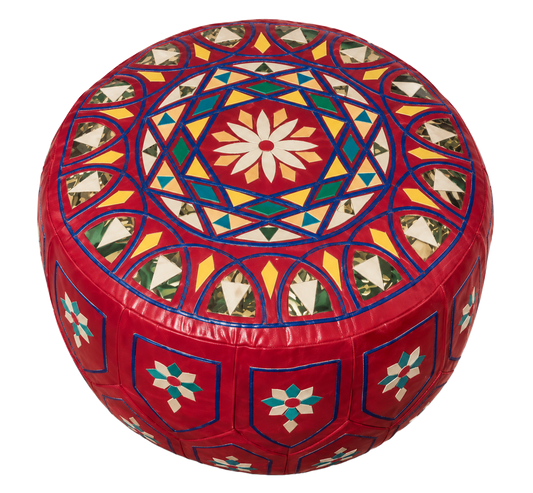 Red Geometric Moroccan Pouf Ottoman